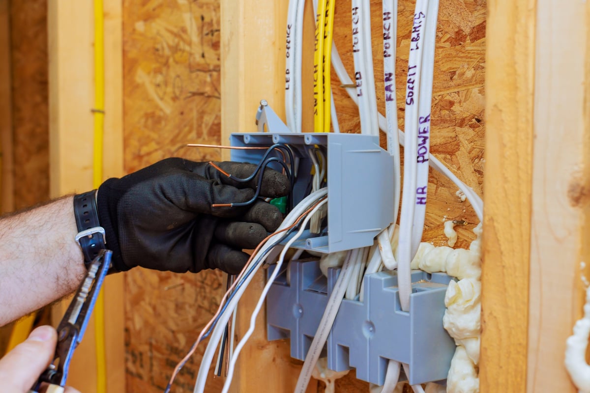 Electrician working on electrical panel